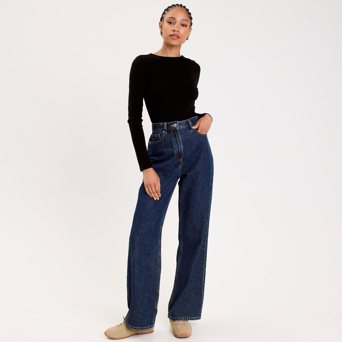 Body cintr&eacute; manches longues bateau noir femme