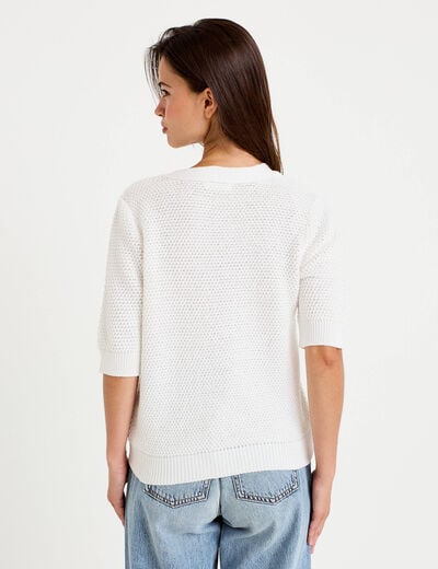 Gilet col v manches courtes ecru femme