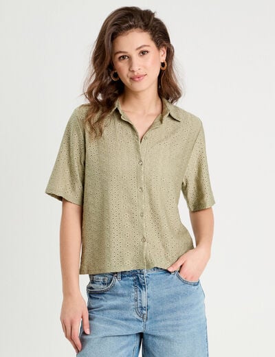 Chemise ajourée vert kaki femme