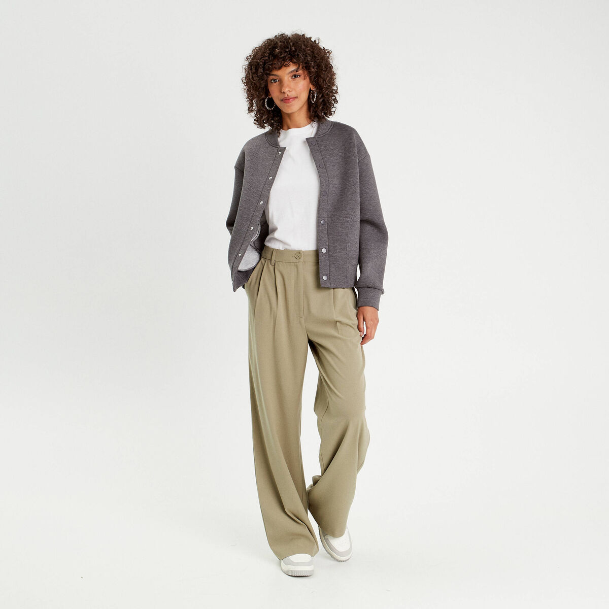Pantalon large à pinces vert kaki femme