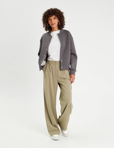 Pantalon large à pinces vert kaki femme