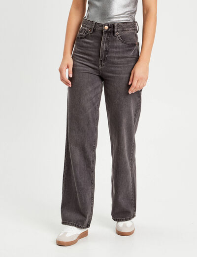 Jeans wide leg taille haute denim noir femme