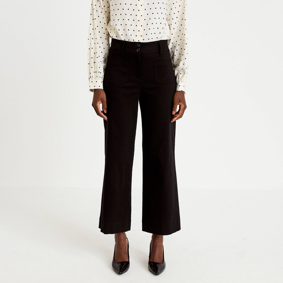 Pantalon bootcut taille haute noir femme