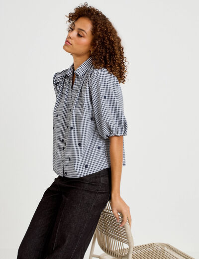 Chemise droite col classique manches 3/4 bleu marine femme