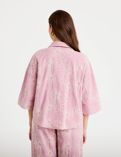 Blouse boyfriend manches 3/4 rose clair femme