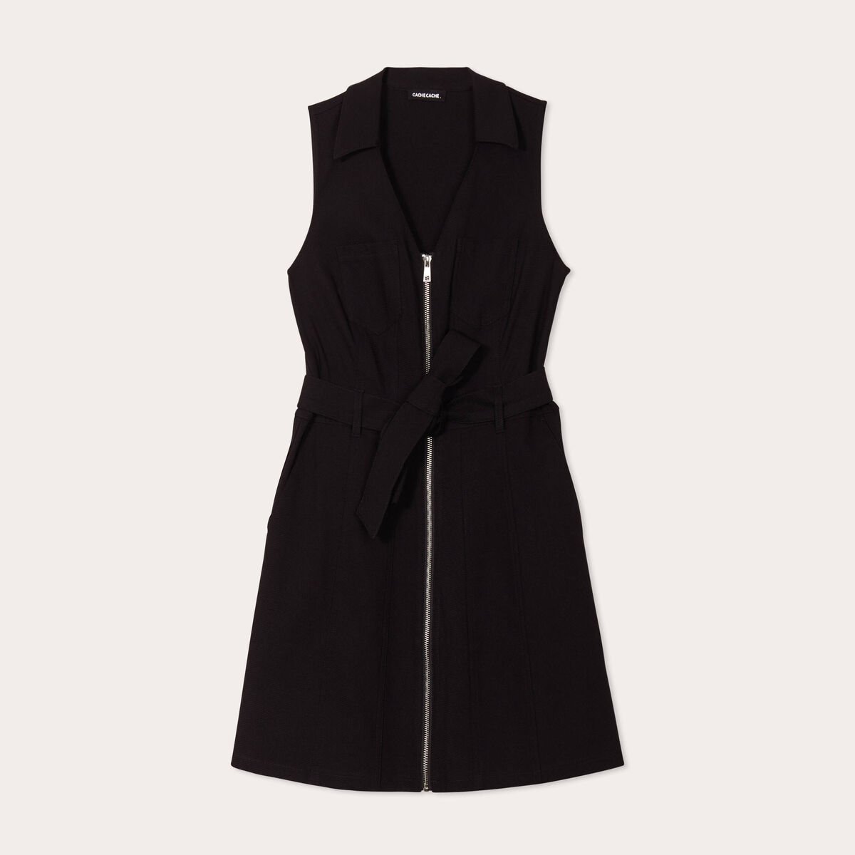 Robe évasée sans manches noir femme