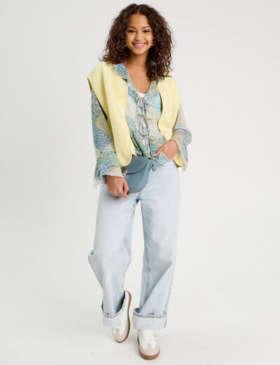 Blouse nouée manches longues bleu pastel femme