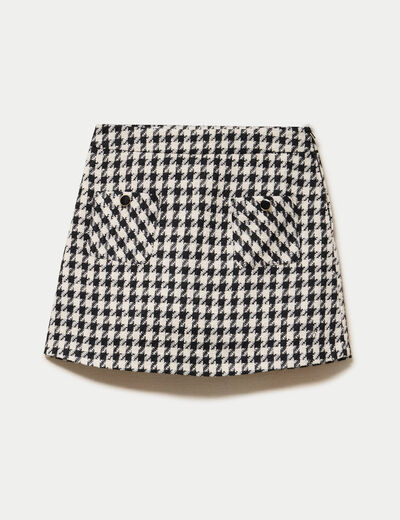 Jupe-short trap&egrave;ze tweed taille haute noir femme