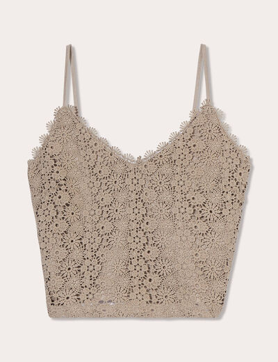 Débardeur cropped macramé vert kaki femme