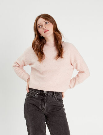 Pull manches longues sequins rose clair femme
