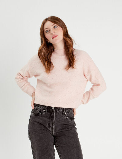Pull manches longues sequins rose clair femme