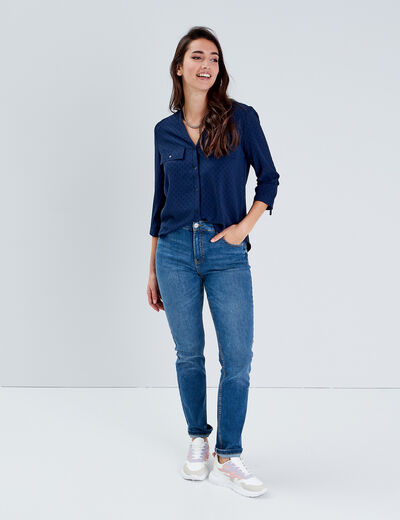 Chemise manches 3/4 bleu marine femme