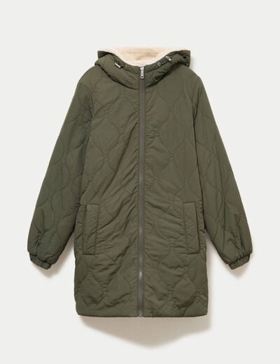 Parka r&eacute;versible effet polaire vert kaki femme