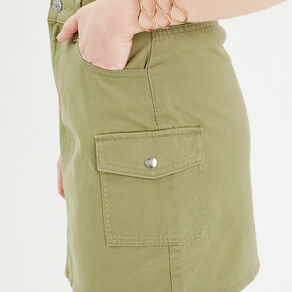 Jupe cargo en jean vert kaki femme