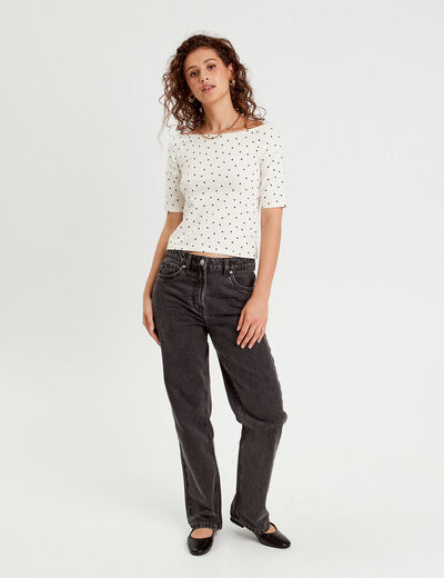T-shirt col bateau blanc femme