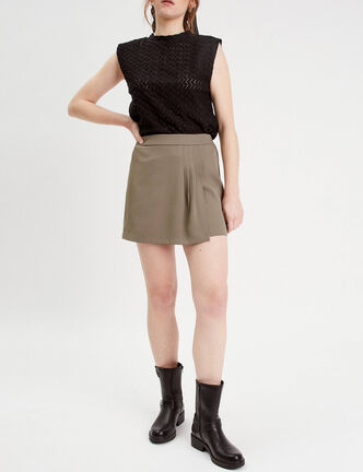 Jupe-short évasée vert kaki femme