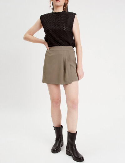 Jupe-short évasée vert kaki femme