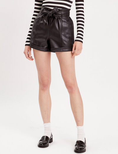 Short paperbag similicuir noir femme