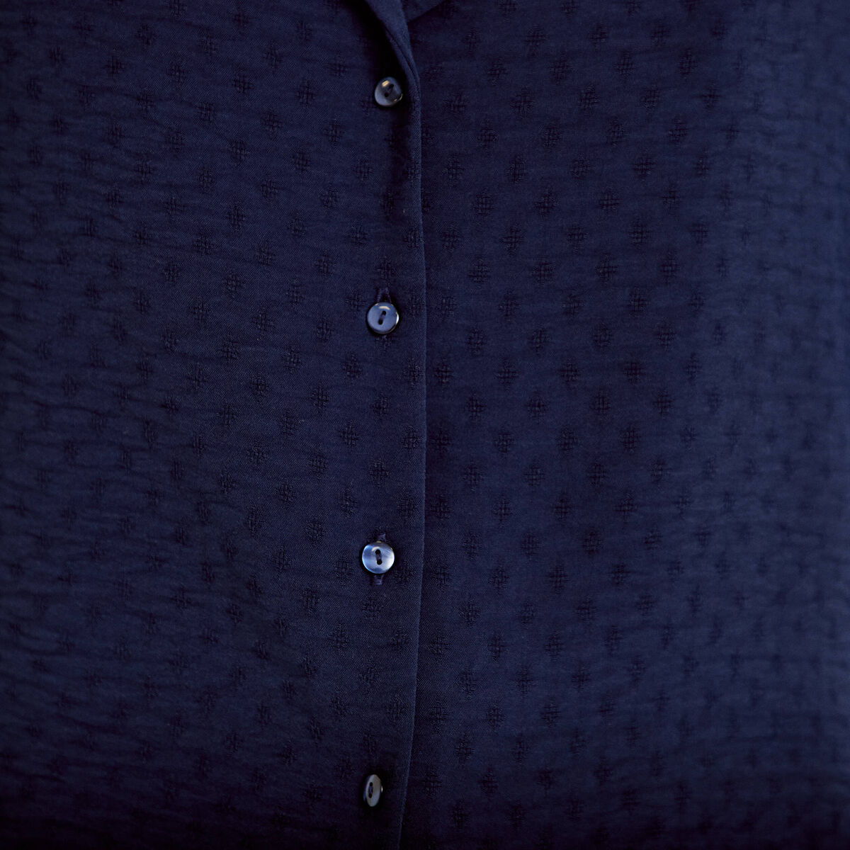 Chemise droite cropped col classique bleu marine femme