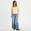 Blouse col rond manches courtes dentelle jaune pastel femme