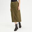 Jupe midi droite poches rabats vert foncé femme