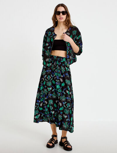 Jupe longue &eacute;vas&eacute;e taille haute noir femme