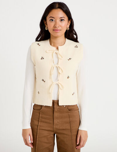 Gilet sans manches broderie sable femme