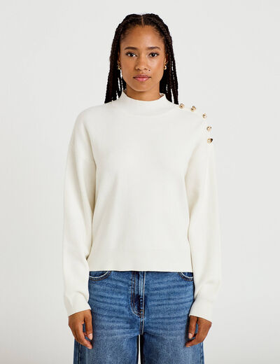 Pull col montant manches longues ecru femme