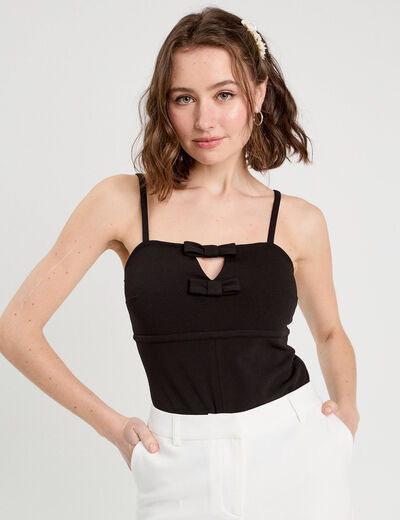 Débardeur détails noeuds noir femme
