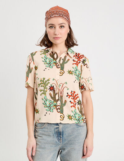 Chemise manches courtes beige femme