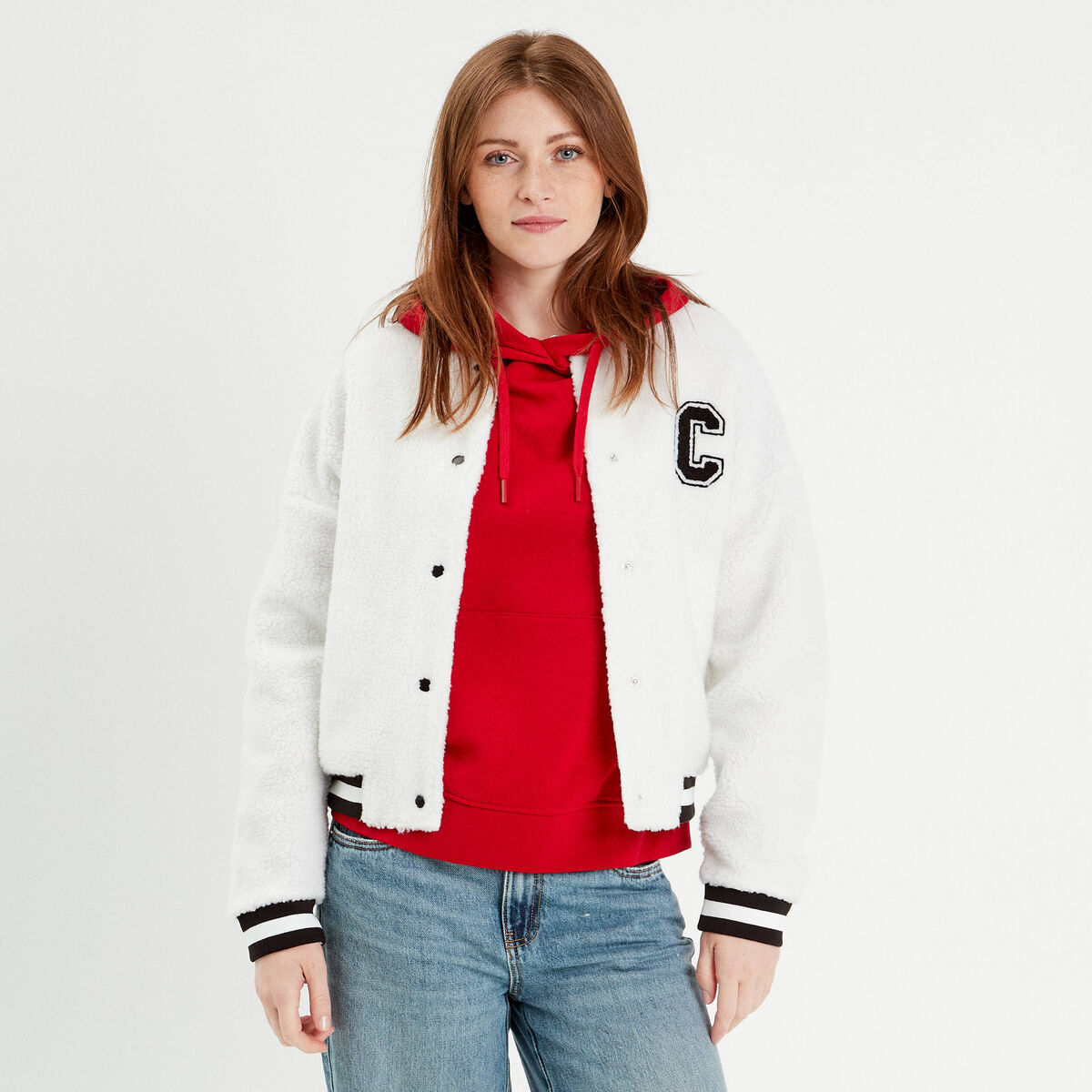 Gilet effet polaire ecru femme