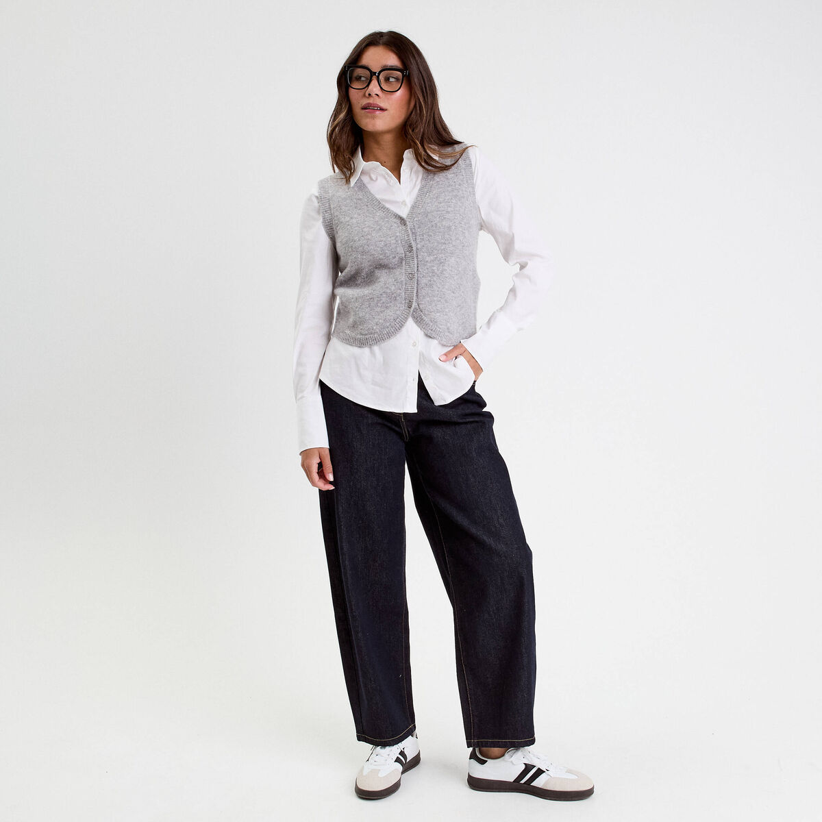 Gilet sans manches ajusté gris clair femme