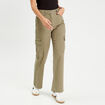 Pantalon large poches cargo vert kaki femme