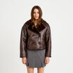 Caban cropped droit col tailleur marron fonc&eacute; femme