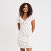 Robe courte évasée col v manches courtes blanc femme