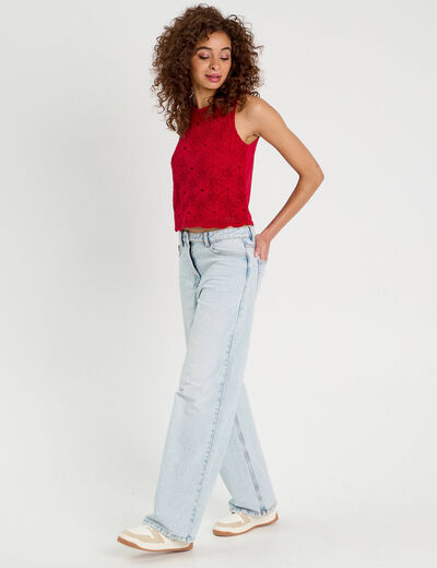 Débardeur dentelle macramé rouge femme