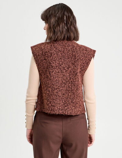 Gilet fausse fourrure marron foncé femme