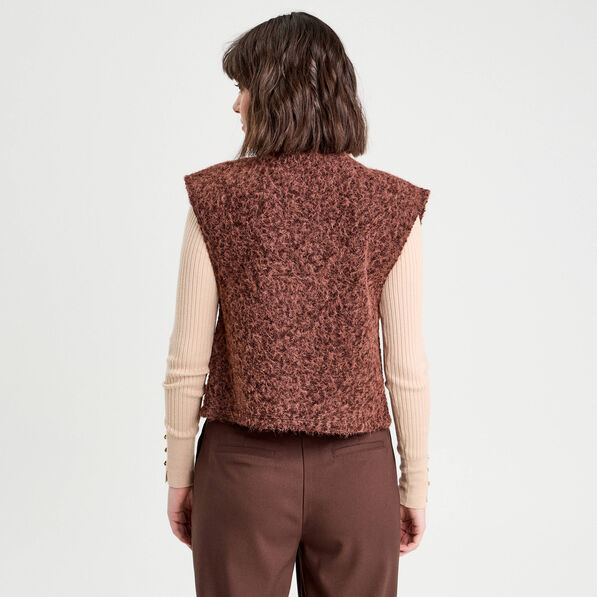 gilet fausse fourrure marron fonce femme Gilet fausse fourrure marron foncé femme