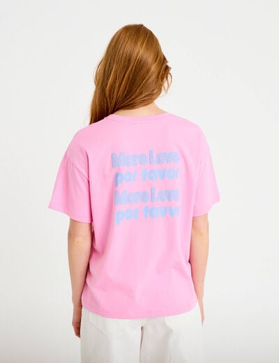 T-shirt droit col rond manches courtes rose corail femme
