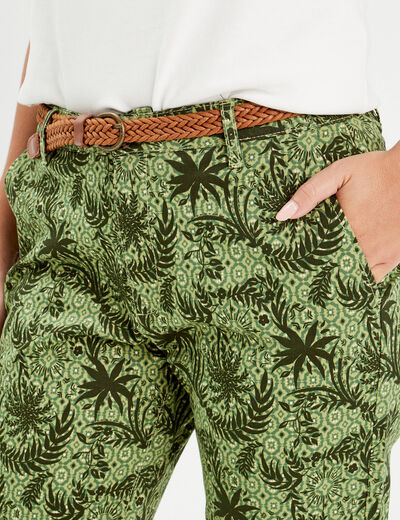 Pantalon chino slim 7/8ème vert femme