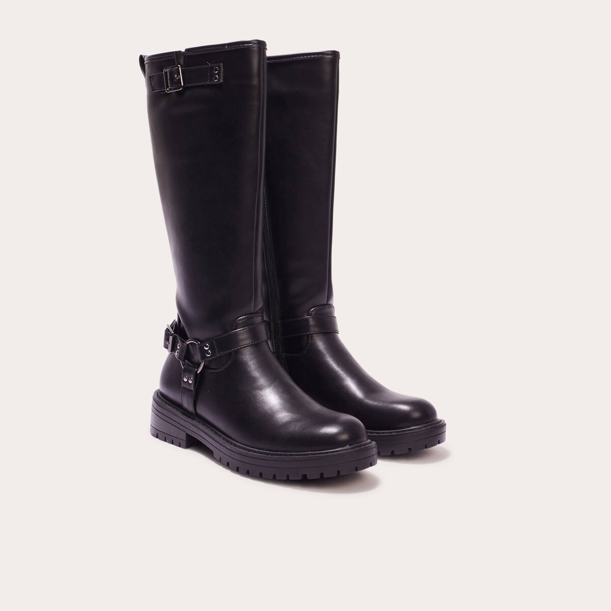 Bottes crantées avec boucles noir femme