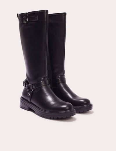 Bottes crantées avec boucles noir femme