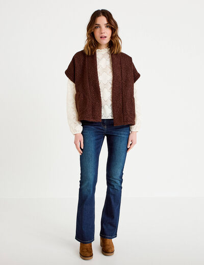 Gilet polaire manches courtes marron fonc&eacute; femme