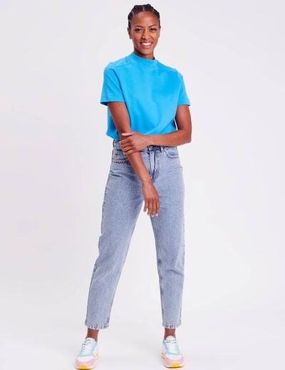 Jeans mom taille haute denim bleach femme