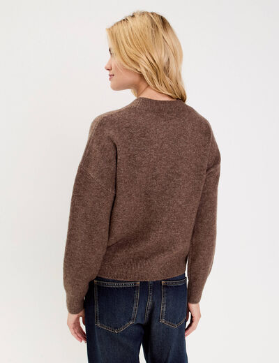 Pull col rond marron fonc&eacute; femme