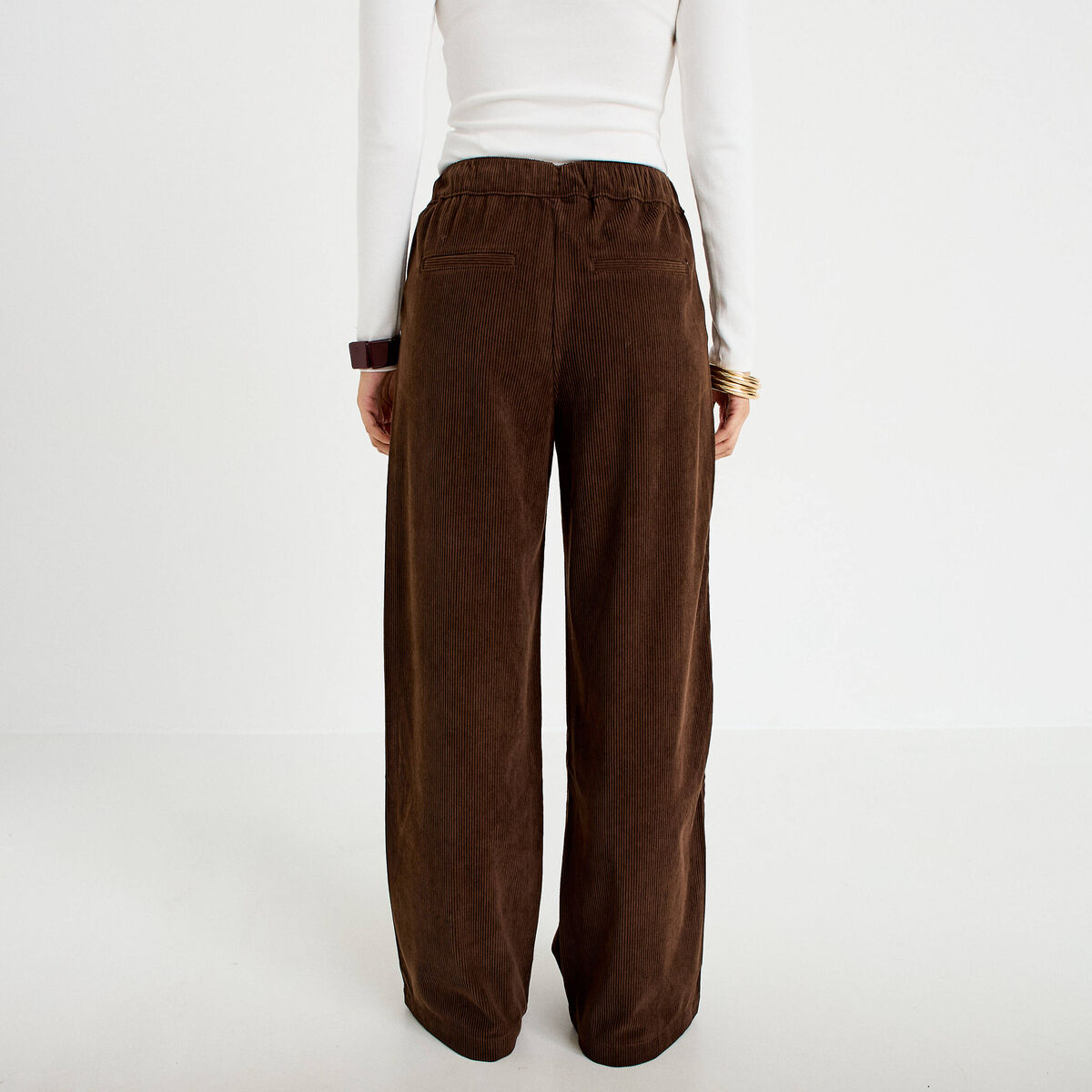Pantalon jogging taille standard velours marron fonc&eacute; femme