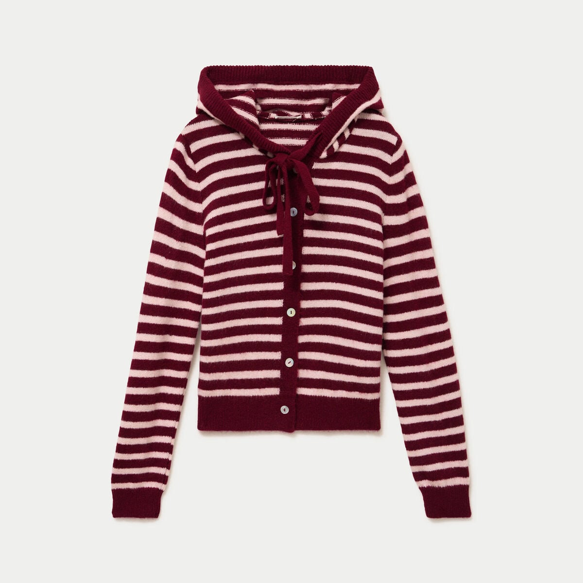 Gilet &agrave; capuche manches longues bordeaux femme