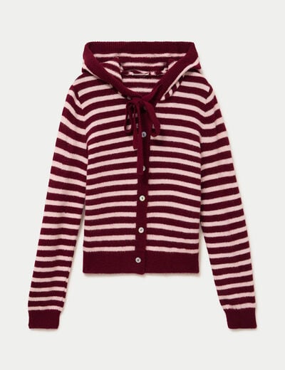 Gilet &agrave; capuche manches longues bordeaux femme