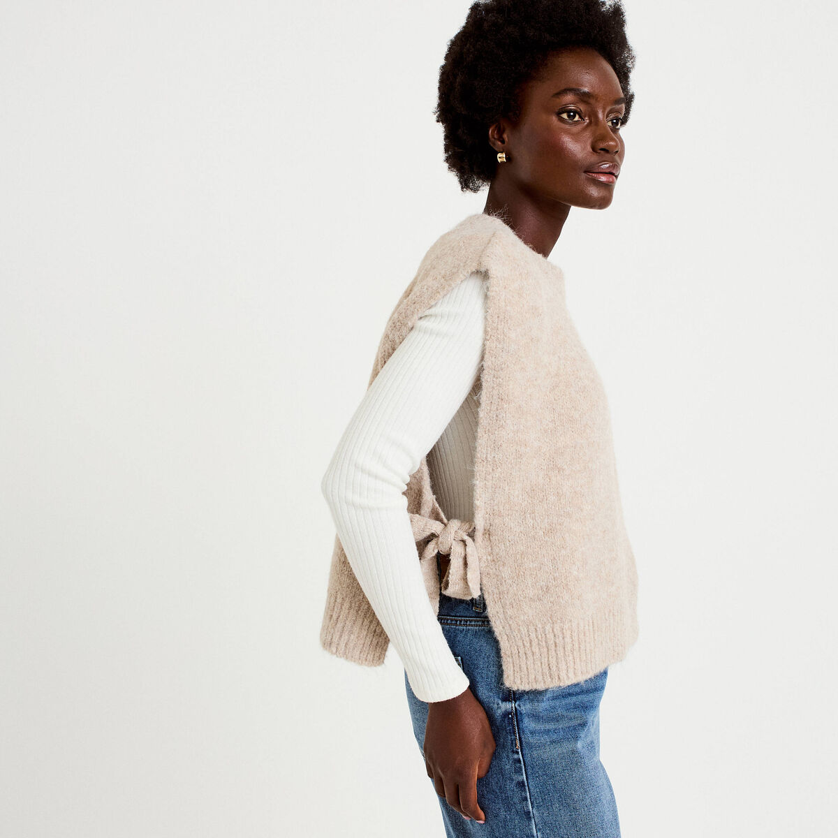 Pull sans manches taupe femme