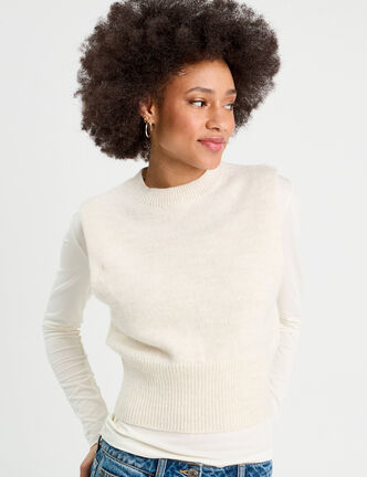 Pull sans manches ecru femme